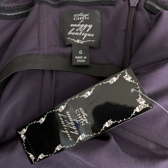 Suzi Chin One Shoulder Faux Wrap Dress 6 Dark Grey Draped Padded Bust Zip NEW - Picture 7 of 7